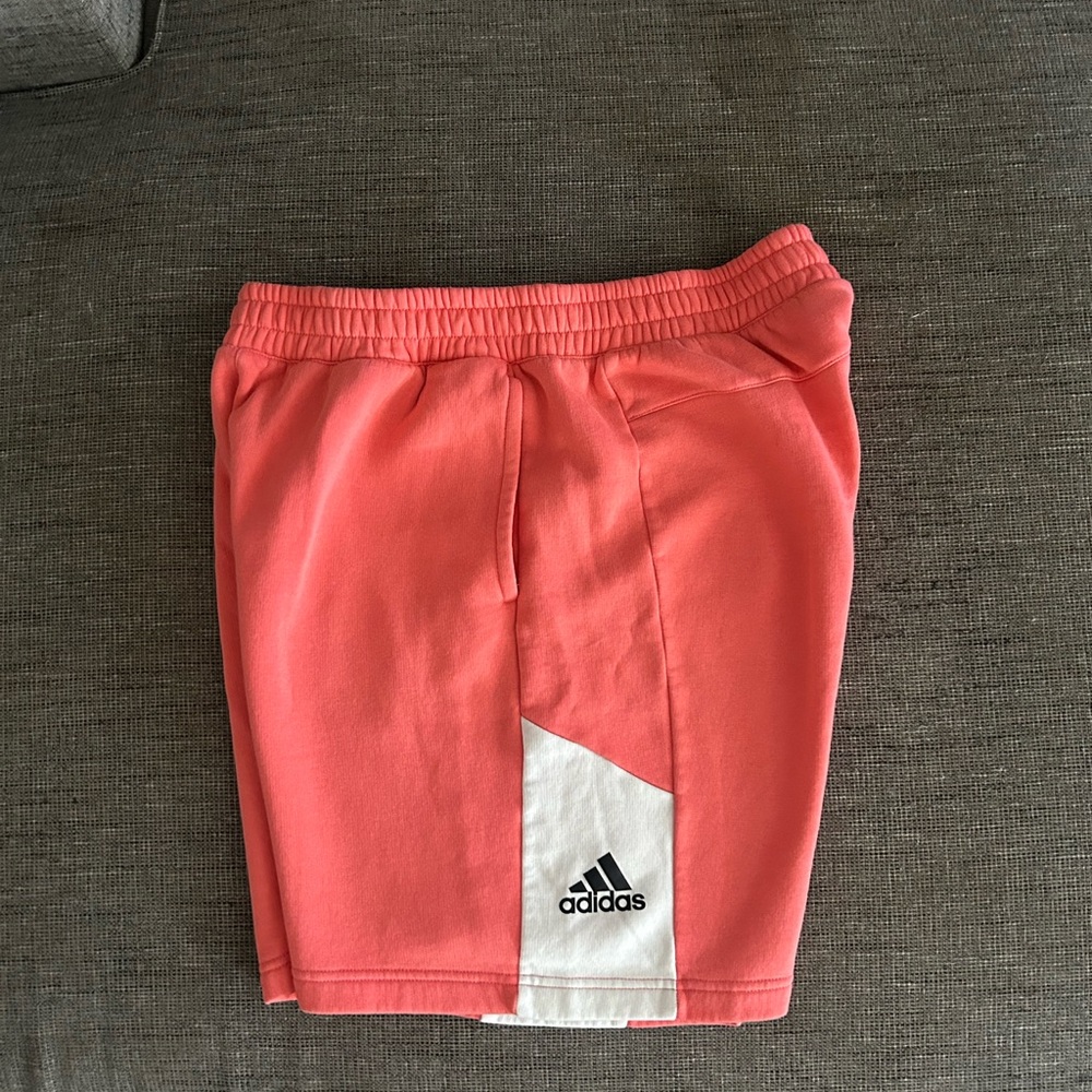 Adidas Pink and White Athletic Shorts with Elastic Waistband